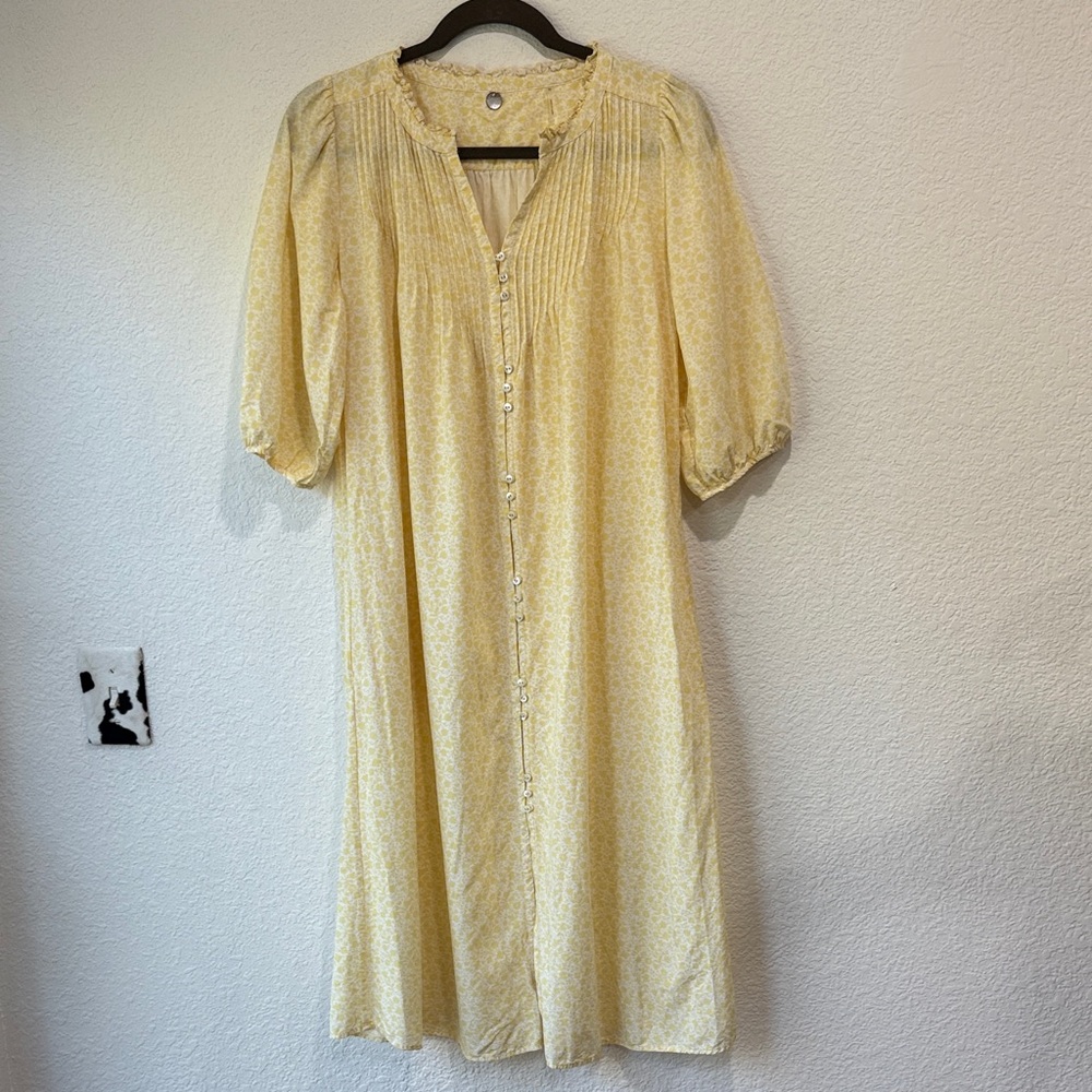 Margaret O'Leary Yellow Floral Midi Casual Cotton Blend Cottagecore Dress XS